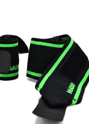 Кистьові бинти madmax mfa-298 wrist wraps 18" black/green  (пара)4 фото