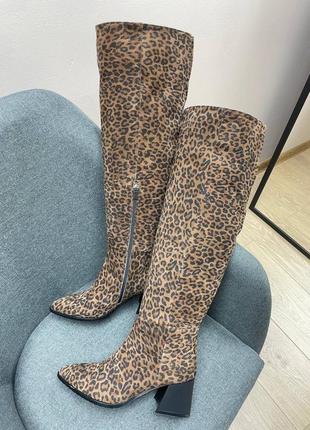 Високі леопардові чоботи vikka 55 см натуральна шкіра та замш демісезон зима 36-41