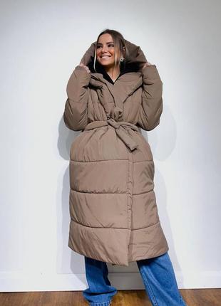 Пальто пуховик зима с капюшоном длинный3 фото