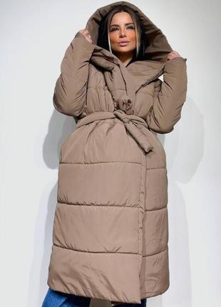 Пальто пуховик зима с капюшоном длинный1 фото