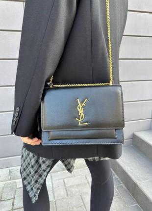 Сумка в стиле ysl черная кожа