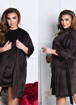 Комплект женский ночная сорочка + халат размеры: 52-54, 56-58, 60-62, 64-66.6 фото