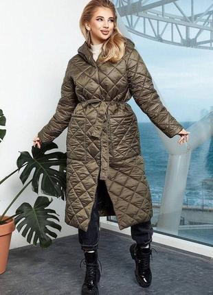 Стьобане пальто міді з капюшоном розмір: 42-44.46-48.50-52.54-56.58-60.5 фото
