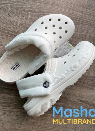 Крокси теплі жіночі білі на хутрі, лімітована серія, crocs lined neo puff white