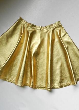 Спідниця золото tally weijl красивая юбочка ткань эко кожа! р.р. указан s пот 34 см , но одевала на