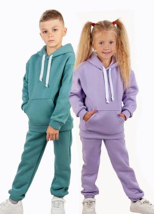 7 кольорів 🌈теплий костюм на флісі дитячий, утеплений флісом спортивний комплект худі і штани5 фото