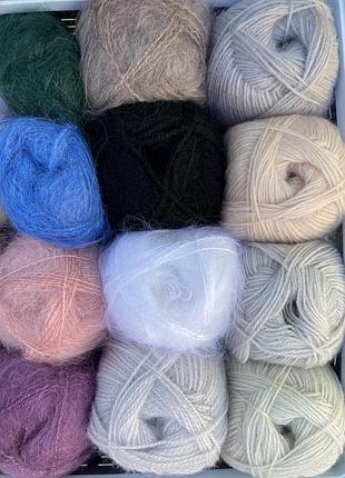 Ангора мохер набор шапочка шарф варежки пушистые серый набор