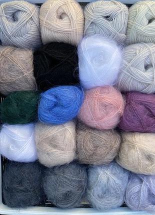 Ангора мохер набор шапочка шарф варежки пушистые серый набор