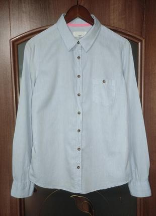 Голубая коттоновая рубашка бойфренд h&amp;m (100% хлопок)1 фото