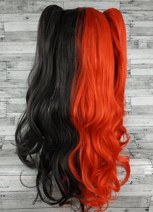 5152 парик лолиты с двумя хвостами разноцветный черно-красный3 фото