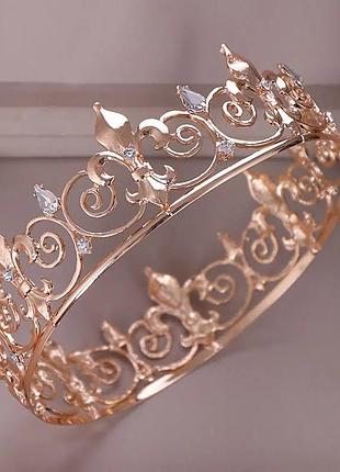 Круглая корона под золото с прозрачными камнями, высота 5,5 см