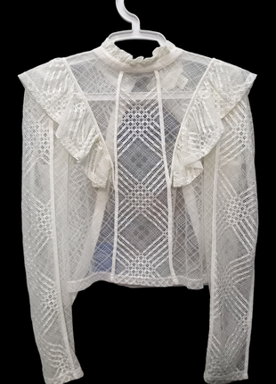 Блуза белая (кремовая) кружевная прозрачная1 фото