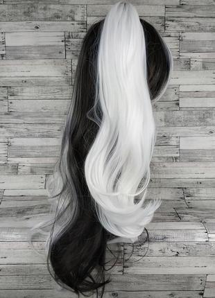 3121 парик разноцветный лолита черно-белый с двумя хвостами 65см длинный волнистый2 фото