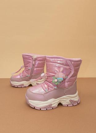 Зимове термо взуття для дівчинки рожеві чобітки дутики черевики 23-28 розовые детские зимние ботинки2 фото