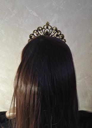 Диадема, корона, тиара под золото с красными камнями, высота 6,5 см10 фото