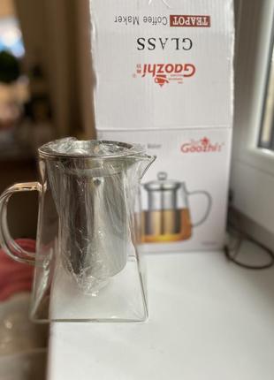 Gaozhi, скляний чайник заварник прозорий з фільтром1 фото