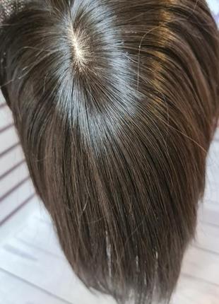 Накладка топпер макушка челка шиньон 100% натуральный волос с имитацией кожи головы