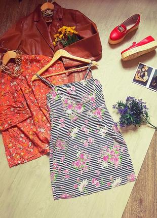 Сукня жіноча в смужку бавовна в квітковий принт1 фото