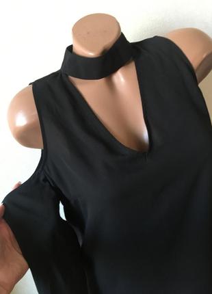 Черная шифоновая блуза с рукавом и чокером2 фото