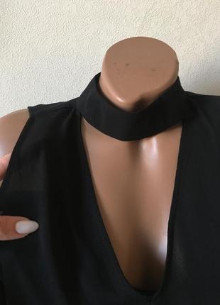 Черная шифоновая блуза с рукавом и чокером6 фото
