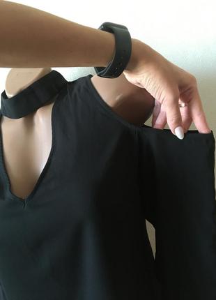 Черная шифоновая блуза с рукавом и чокером5 фото
