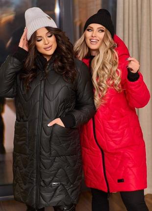 Женское стеганое теплое пальто на молнии с капюшоном зима  размеры:  48-50,52-54,56-58