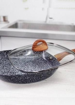 Сковорода с крышкой edenberg квадратная форма с гранитным покрытием 20x4.5см (eb-3341)