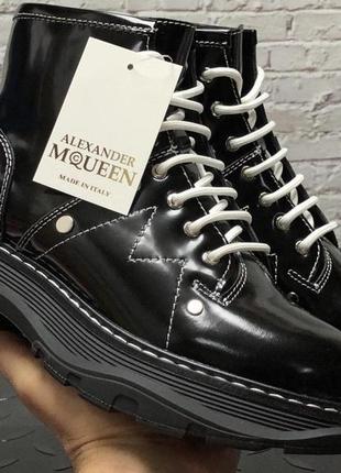 Зимние женские ботинки alexander mcqueen tread slick boots black (мех) 36-37-38-39-40-41