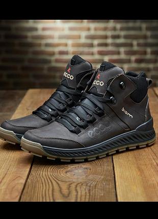 Мужские ботинки зимние на меху коричневого цвета, кроссовки утеплённые с натуральной кожи