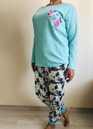 Пижама подростковая для девочки байковая на 12/14/16 лет  бирюза1 фото