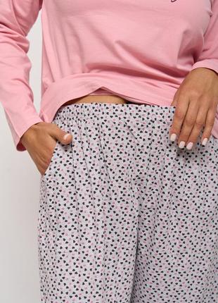 Пижама женская с штанами в сердечка хлопковая размер 2xl, 3xl, 4xl, 5xl7 фото