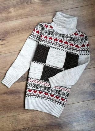Теплый  свитер красивой вязки с горлом c 35% шерсть1 фото