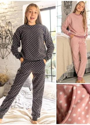 Теплая флисовая подростковая пижама, домашний костюм флисовый для девочки подростка