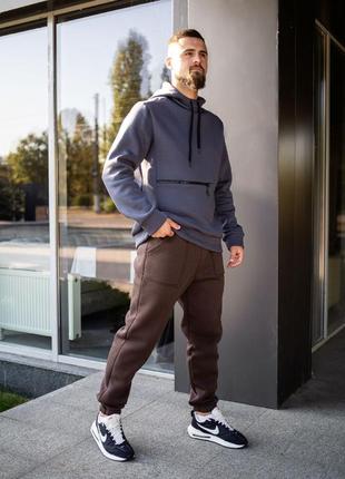 Теплые мужские спортивные штаны на флисе, брюки спортивные трехнитка с начесом флис