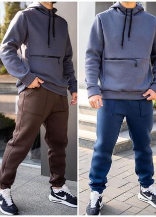Теплые мужские спортивные штаны на флисе, брюки спортивные трехнитка с начесом флис