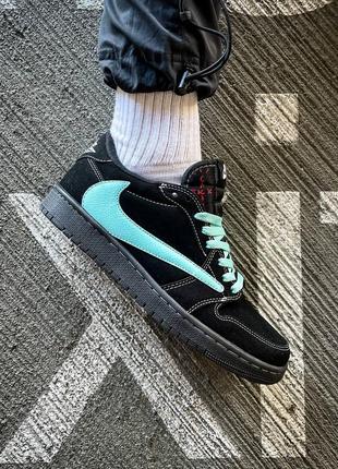 Кросівки жіночі / чоловічі чорні / зелені замшеві nike jordan 1 low travis scott’s x tiffany