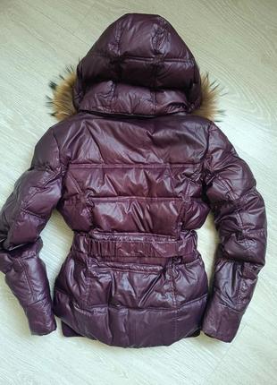 Куртка курточка пуховик бордо капюшон натуральний енот єнот зима осінь стьобана стебана3 фото