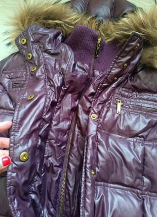 Куртка курточка пуховик бордо капюшон натуральний енот єнот зима осінь стьобана стебана5 фото