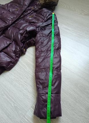 Куртка курточка пуховик бордо капюшон натуральний енот єнот зима осінь стьобана стебана8 фото