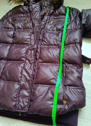 Куртка курточка пуховик бордо капюшон натуральний енот єнот зима осінь стьобана стебана6 фото