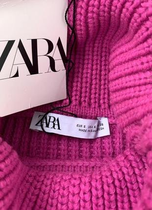 Новий об'ємний вовняний светр zara з високим коміром під горло вільного крою оверсайз колір фуксія8 фото