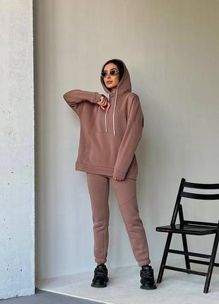 Базовый женский теплый теплый костюм трехнитка на флисе