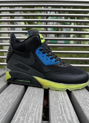 Кроссовки nike air max 90 black / green (высокие, демисезонные)