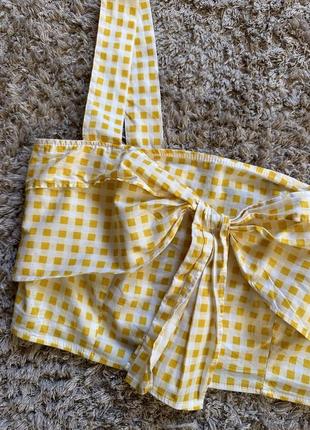 Топ zara із зав'язками жовтий бавовняний топ заром блузка з бантом5 фото