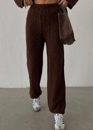 Костюм брюки палаццо прямые клеш широкие кофта свитер джемпер оверсайз объемный вязаный косичка теплый стильный тренд зара zara5 фото