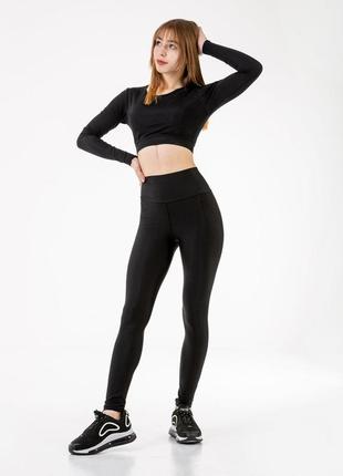 Лосины женские спортивные черного цвета эластичные/леггинсы блестящие из бифлекса3 фото