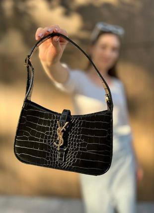 Женская сумка yves saint laurent hobo croco black3 фото