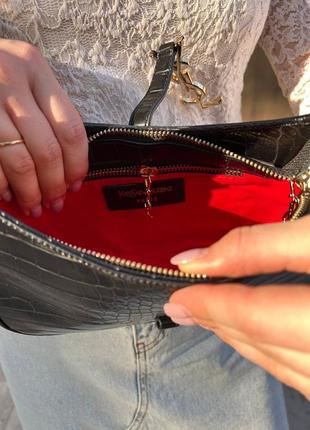 Женская сумка yves saint laurent hobo croco black6 фото