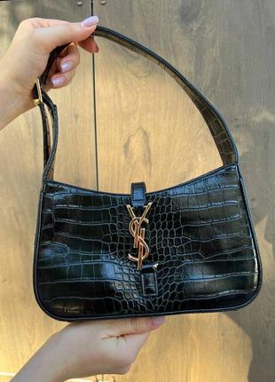 Женская сумка yves saint laurent hobo croco black2 фото