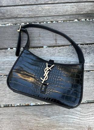Женская сумка yves saint laurent hobo croco black7 фото